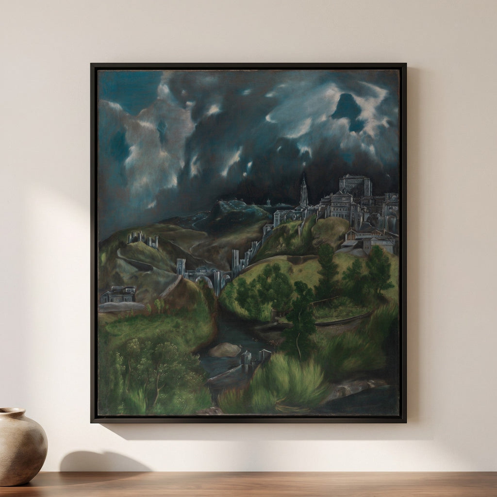 El Greco — View of Toledo — framed canvas print, shown on a wall