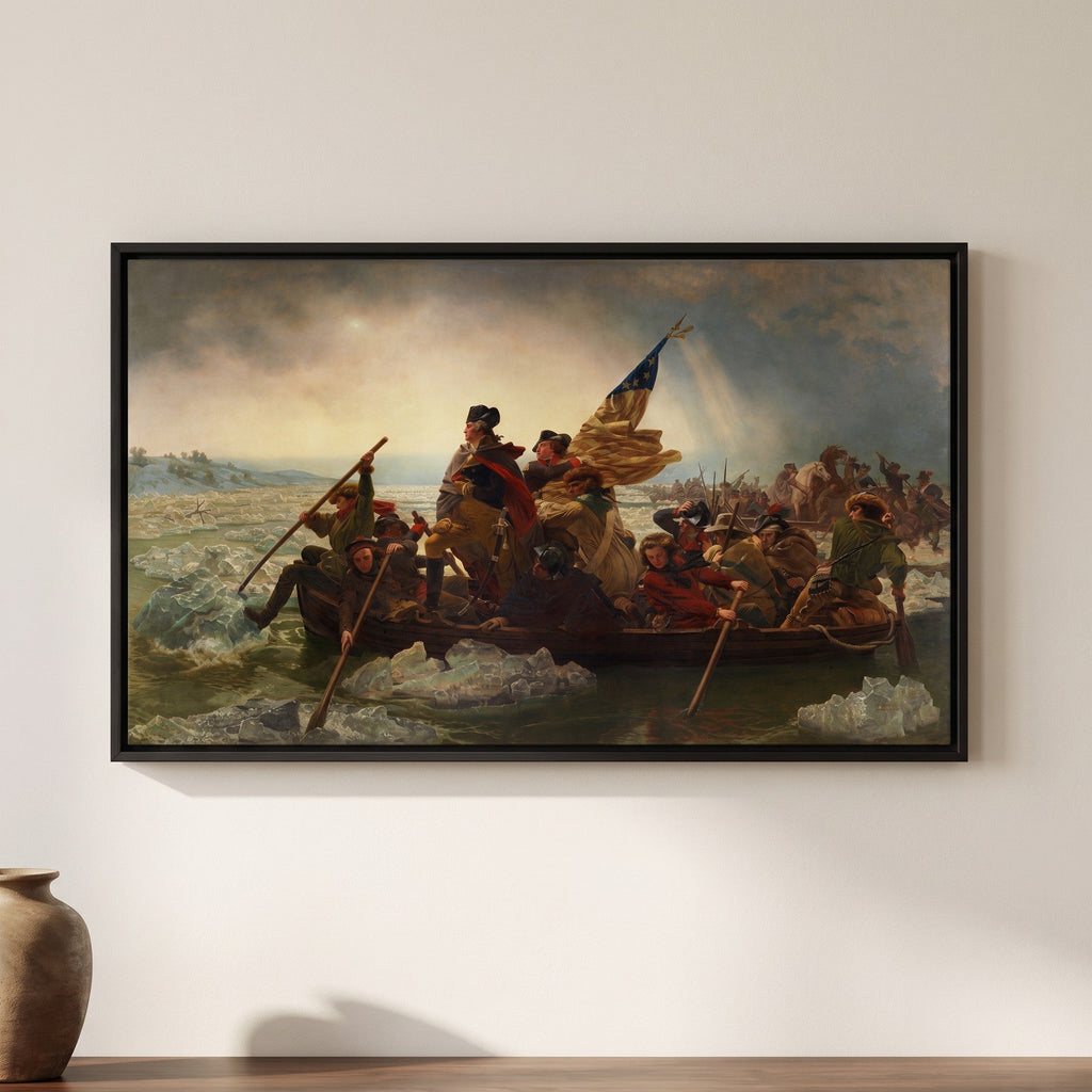 Emanuel Leutze — Washington Crossing the Delaware — framed canvas print, shown on a wall
