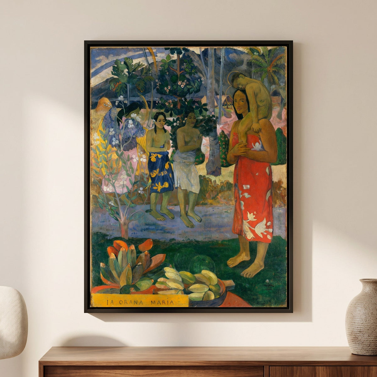 Paul Gauguin — Ia Orana Maria — framed canvas print, shown on a wall