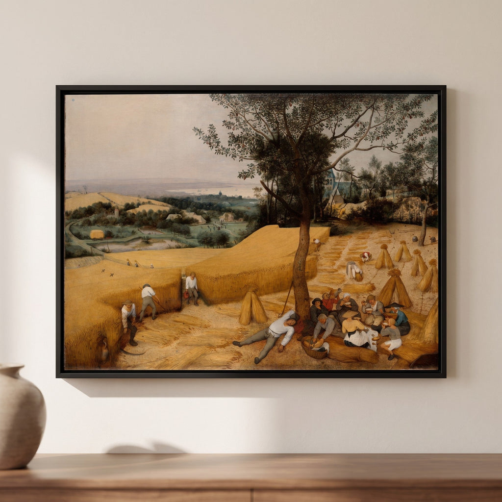 Pieter Bruegel the Elder — The Harvesters — framed canvas print, shown on a wall