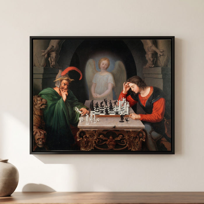 Moritz Retzsch — The Chess Players — framed canvas print, shown on a wall