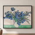 Vincent van Gogh — Irises — framed canvas print, shown on a wall